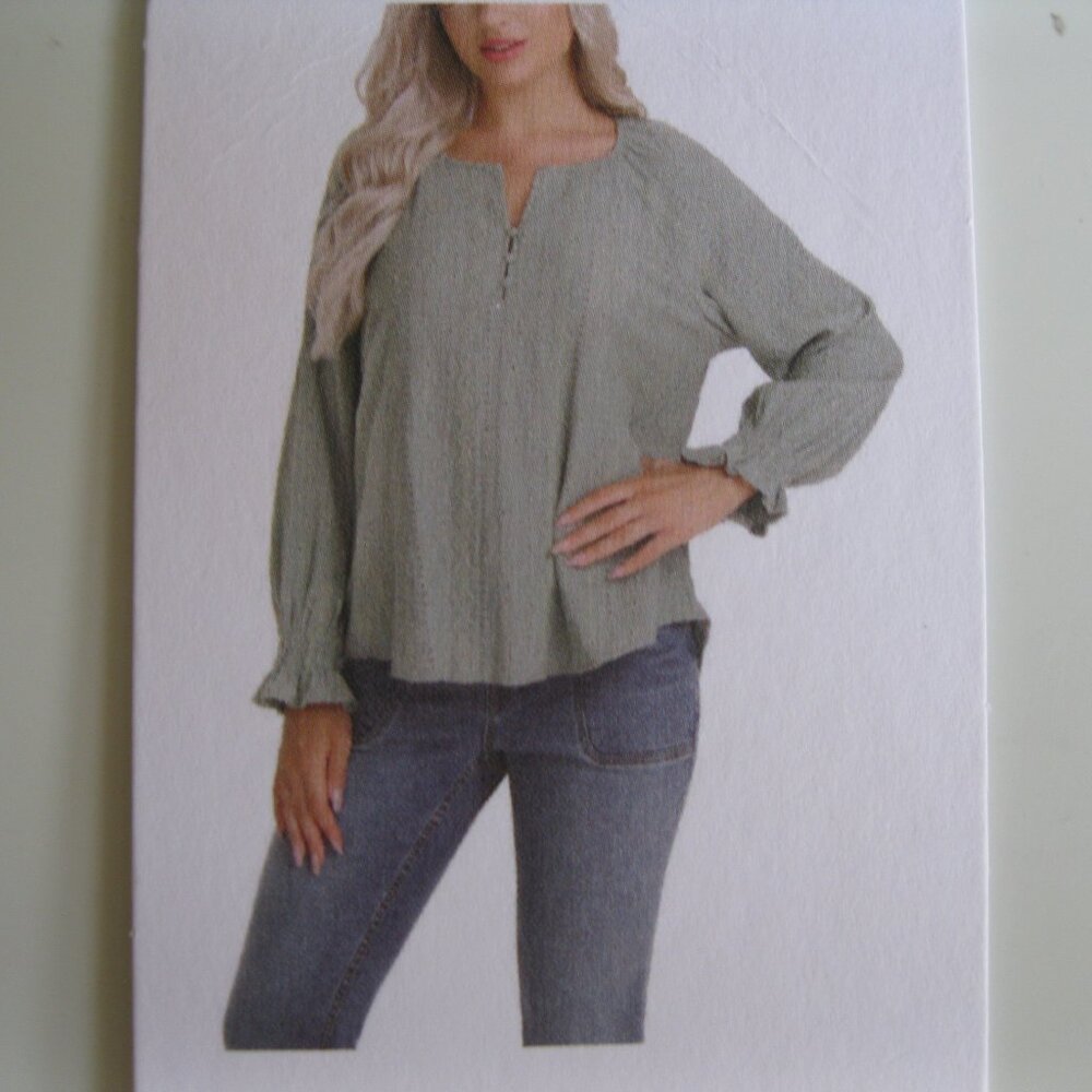 Frye Women's Textured long sleeves peasant Blouse,  Sea Green, XS (1343)